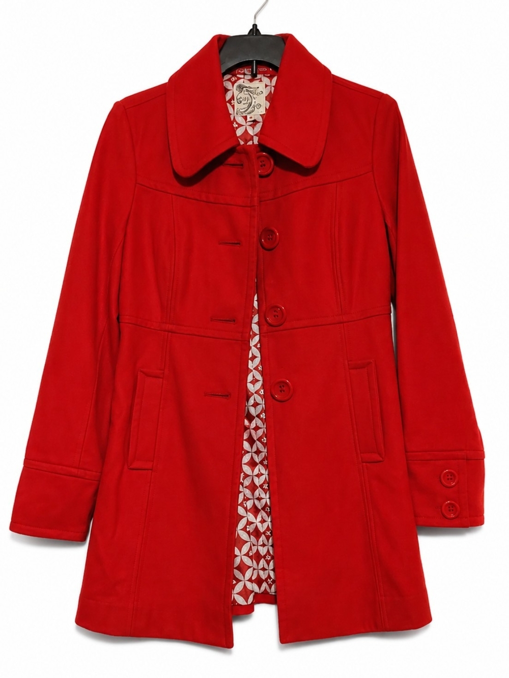 Tulle Women's Size Small Red Mid-length Button-Front Pea Coat With Lining